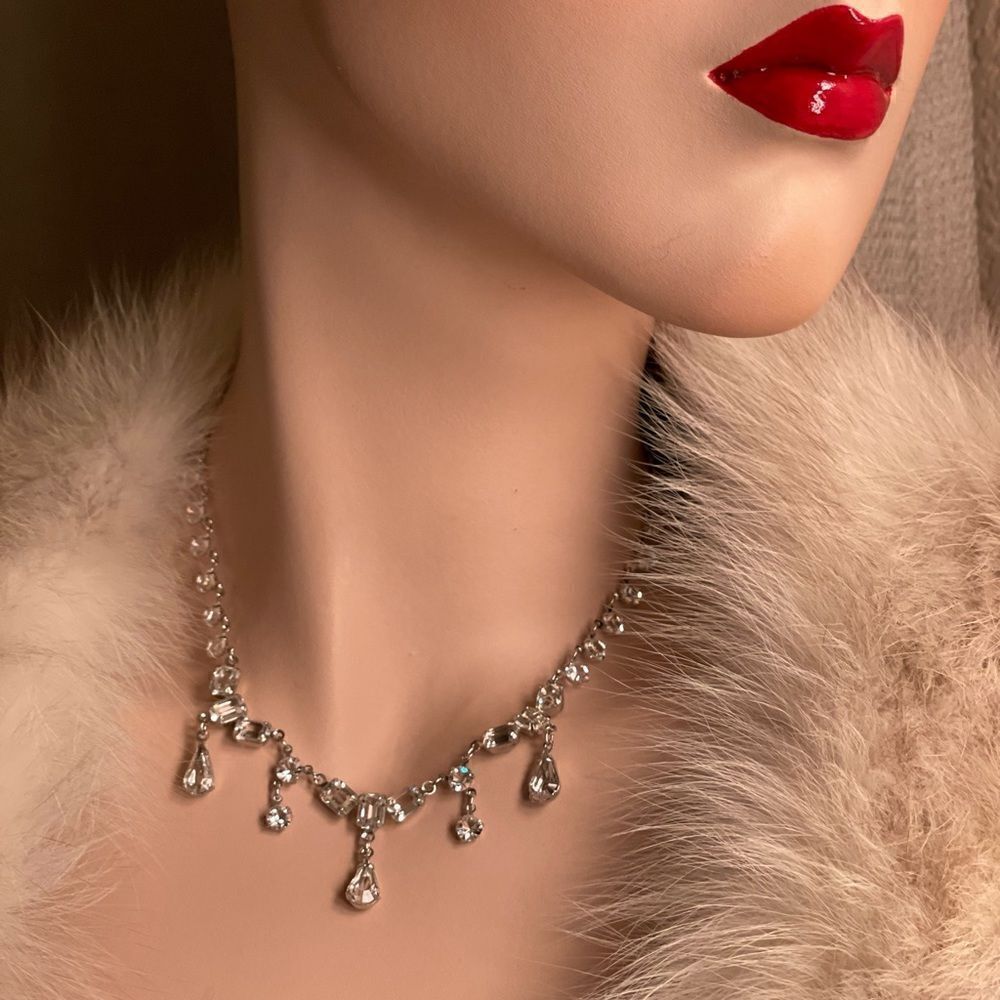 ♥️ Necklace 1950s CUBIC ZIRCONIA Rhinestone Choker, bridal, formal, price firm